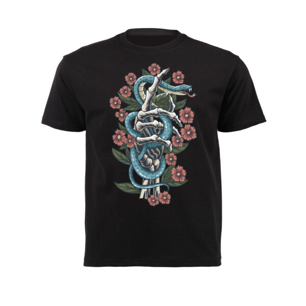 TATTOO DESIGN T-SHIRT WITH ROSES SNAKE AND SKELETON 01 Thumbnail